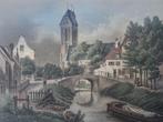 staalgravure kleur Oudewater, boot in gracht. JM Kolb 1858, Antiek en Kunst, Kunst | Etsen en Gravures, Verzenden