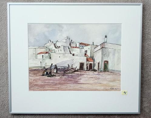 Aquarel " Vissersdorp Portugal " door H.J. Plettenburg, Antiek en Kunst, Kunst | Schilderijen | Klassiek, Ophalen of Verzenden