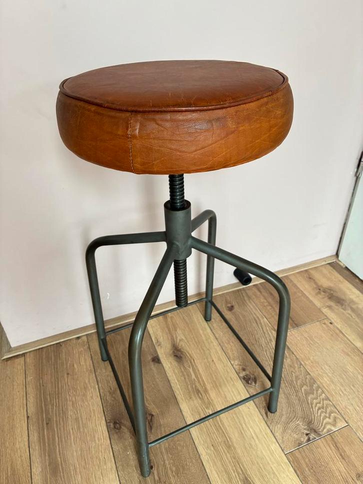 Verstelbare Piano Kruk, Huis en Inrichting, Stoelen, Zo goed als nieuw, Eén, Leer, Bruin, Ophalen