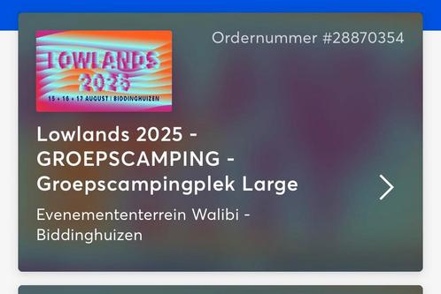 LOWLANDS GROEPSCAMPING PLEK LARGE voor 8 tenten te koop!, Tickets en Kaartjes, Evenementen en Festivals, Eén persoon
