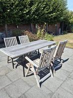 Teakhouten tuinset met tafel en 4 stoelen, Ophalen, Gebruikt, Rechthoekig, Teakhout
