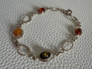 Q206/Zilveren 3 kleurige AMBER armband beschikbaar voor biedingen