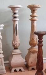 2 grote Brocante Barok kandelaars hout shabby chic, Antiek en Kunst, Ophalen, Overige materialen