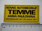 sticker TEMME Anna Paulowna Bovag autobedrijf garage retro, Verzamelen, Stickers, Verzenden