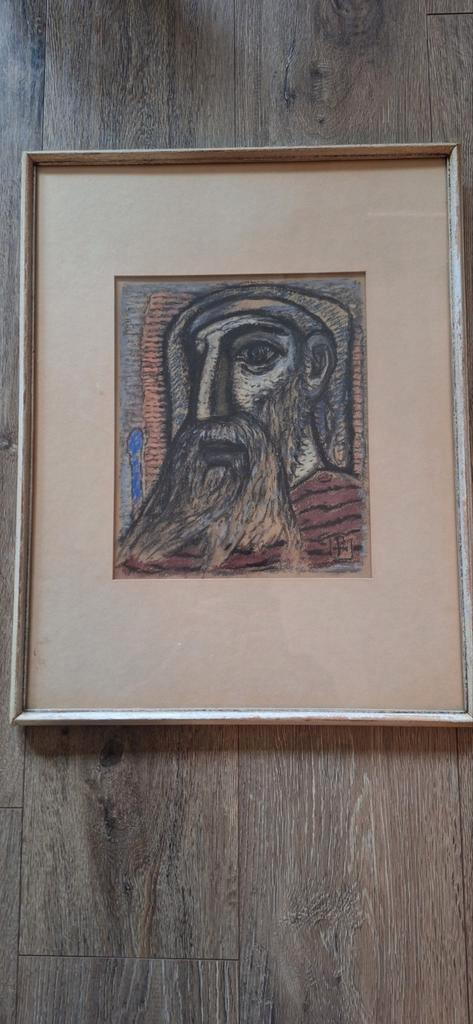 Oude Man Portret - Ingelijste Tekening, Antiek en Kunst, Kunst | Tekeningen en Foto's, Ophalen