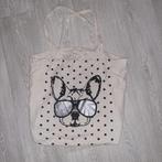 Leuke katoenen tas / totebag met bulldog bolletjes print, Sieraden, Tassen en Uiterlijk, Verzenden, Gebruikt, Beige, Overige merken