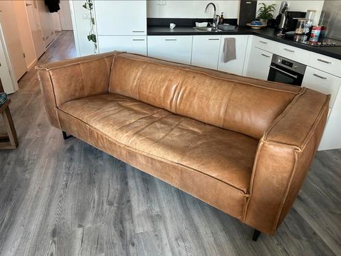 Cognac leren 3 zitsbank van Wehkamp, Huis en Inrichting, Banken | Bankstellen, Gebruikt, Rechte bank, Driepersoons, 200 tot 250 cm