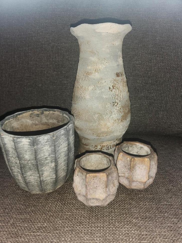 Stenen Vaas & Plantenpotten Set, Huis en Inrichting, Woonaccessoires | Vazen, Gebruikt, Overige kleuren, Minder dan 50 cm, Steen