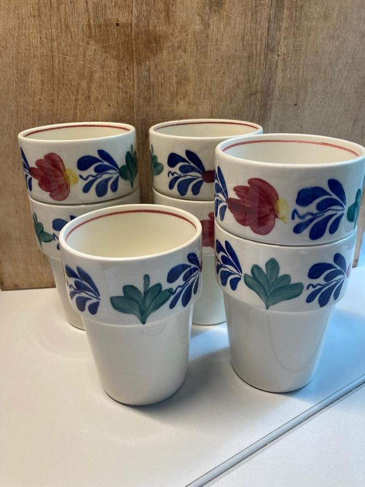 Boerenbont melkbekers, 7 stuks, Antiek en Kunst, Antiek | Servies los, Verzenden