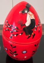 Mooie rood overlay handgeschilderd glazen ei., Antiek en Kunst, Ophalen of Verzenden