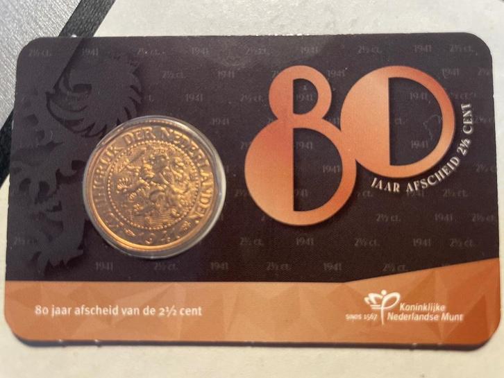 80 jaar afscheid 2 ½ cent 1941 in coincard FDC, Postzegels en Munten, Munten | Nederland, Losse munt, Overige waardes, Koningin Wilhelmina