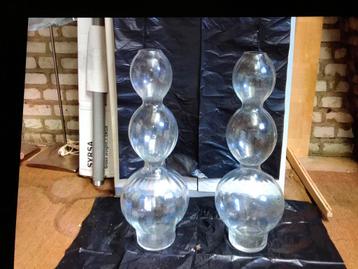 3 x set hoge glazen vazen 