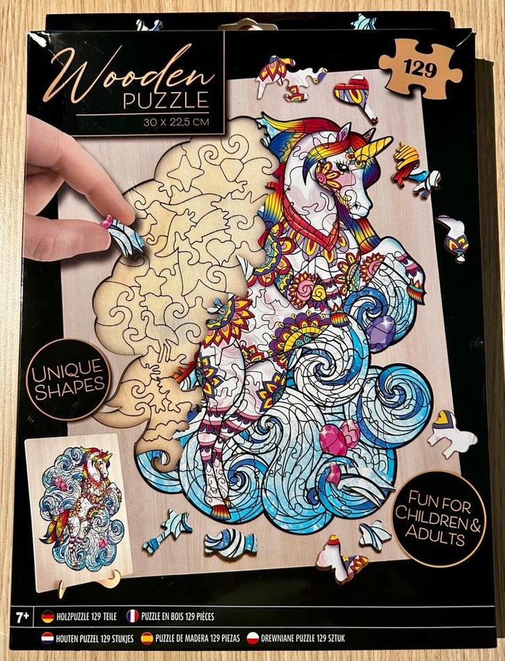 Houten Puzzel Eenhoorn - 129 Stukjes - Sint tip, Kinderen en Baby's, Speelgoed | Kinderpuzzels, Nieuw, 6 jaar of ouder, Meer dan 50 stukjes
