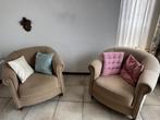 Stoelen Beige stof kuipstoel 2 x ronde fauteuil cremekleurig, Ophalen, 75 tot 100 cm, Zo goed als nieuw, Stof