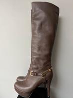 PRADA BRUINE HOGE LEREN LAARZEN MET HAKKEN MAAT 40, Hoge laarzen, Ophalen of Verzenden, Zo goed als nieuw, Bruin