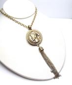 Lange ketting met dubbelzijdige hanger, Verzenden, Zo goed als nieuw, Goud, Overige materialen