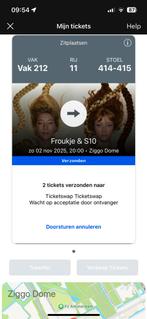 2x froukje & s10 ziggo dome amsterdam 2 november zitplaats, Tickets en Kaartjes, Concerten | Pop, Twee personen, November