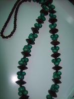 Ketting Zwarte en Groene Houten Kralen lang Model, Sieraden, Tassen en Uiterlijk, Kettingen, Overige materialen, Verstelbaar, Overige kleuren
