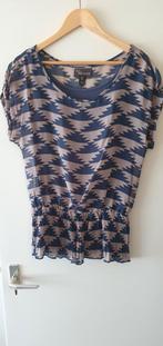 ANNA SCOTT BLAUW MET BEIGE PRINT BLOUSE ELASTIEKE BAND MT. M, Kleding | Dames, Maat 38/40 (M), Blauw, Anna Scott, Nieuw