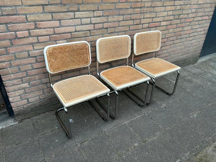 3 Vintage cesca webbing thonet stoelen, Marcel Breuer style, Huis en Inrichting, Stoelen, Gebruikt, Drie, Hout, Bruin, Ophalen