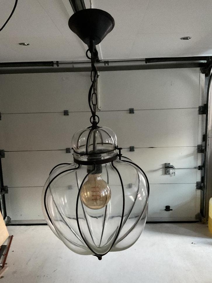 Leuke vintage Venetiaanse hanglamp, Huis en Inrichting, Lampen | Hanglampen, Gebruikt, Minder dan 50 cm, Glas, Metaal, Ophalen of Verzenden