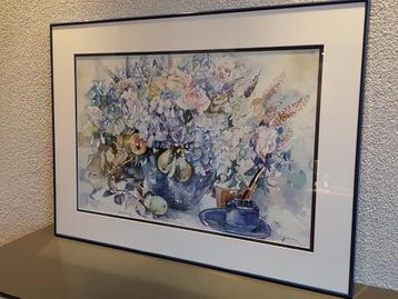 Zeefdruk van Caroline Bäcker moderne kleuren bloemen blauw beschikbaar voor biedingen
