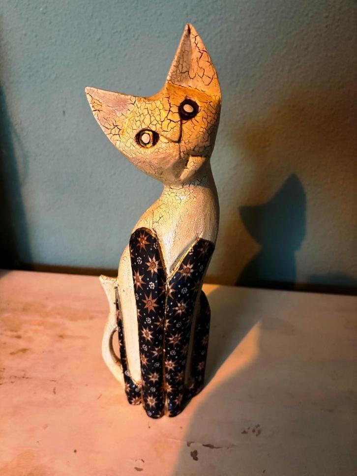 Sierlijk kattenbeeld (30 cm) met crackle effect, Antiek en Kunst, Kunst | Beelden en Houtsnijwerken, Ophalen of Verzenden