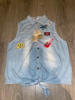 dames denim look knoop blouse top met patches mt L, Blauw, Maat 42/44 (L), Nieuw, Ophalen of Verzenden