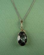 Antiek zilveren hangertje met heldere steen met zwarte facet, Sieraden, Tassen en Uiterlijk, Antieke sieraden, Verzenden, Zilver