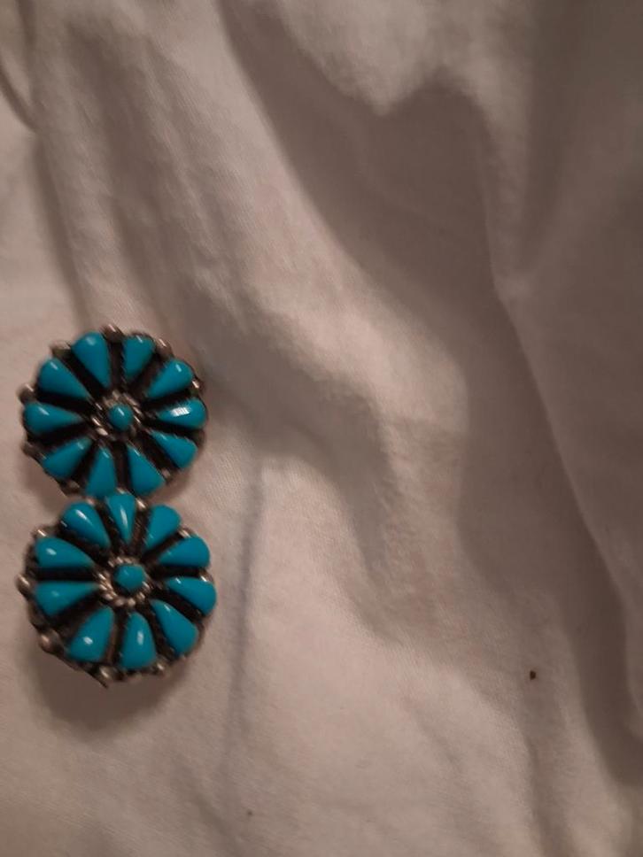 Turquoise Oorknopjes - Zilverkleurig, Sieraden, Tassen en Uiterlijk, Oorbellen, Zo goed als nieuw, Knopjes of Stekers, Overige materialen