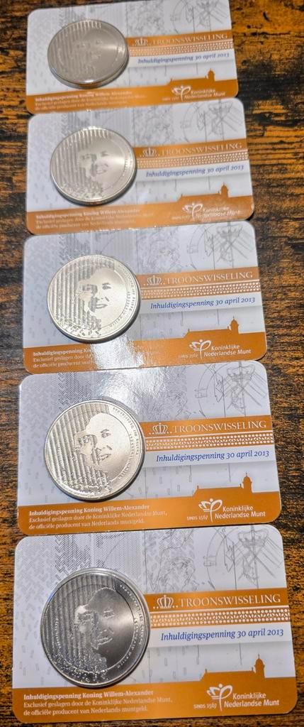 zeldzaam 5 inhuldigingspenningen Willem-Alexander 2013, Postzegels en Munten, Munten | Nederland, Setje, Overige waardes, Koningin Beatrix