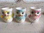 Set van 3 antieke big eyes kuikens eierdoppen eierdopjes, Ophalen of Verzenden