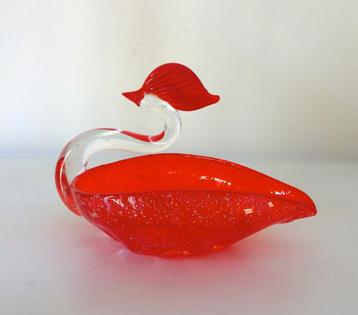 Glazen zwaan helder rood zilver schaaltje Murano 5811-s beschikbaar voor biedingen
