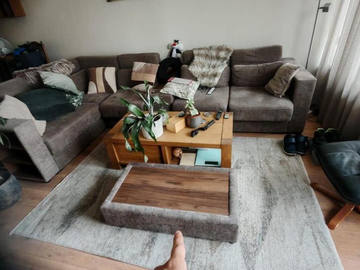 Bankstel en tafel, Huis en Inrichting, Banken | Complete zithoeken, Zo goed als nieuw, Stof, Ophalen