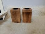 2 Houten Waxinelichthouders, Ophalen of Verzenden, Gebruikt, Hout, Minder dan 25 cm
