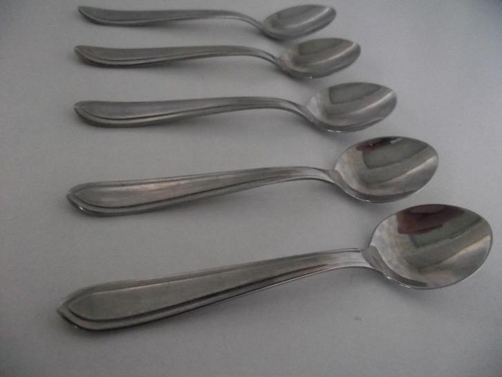 5 vintage RVS Espresso lepeltje 9 cm Libra door en door p s, Antiek en Kunst, Antiek | Bestek, Ophalen of Verzenden