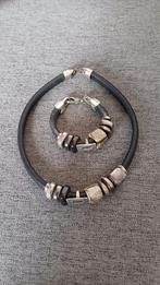 Frommotoyou set zwart leren ketting en armband, Ophalen of Verzenden, Zo goed als nieuw, Zwart, Overige materialen