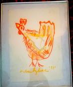A Heyboer '' kip ''wasco 30 x 43 cm op scheppapier in lijst, Antiek en Kunst, Verzenden