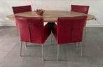 Rode Leren Eetkamerstoelen - Set van Nette Stoelen, Ophalen, Gebruikt, Metaal, Vier