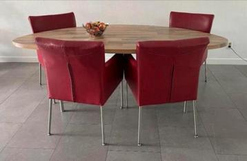 Rode Leren Eetkamerstoelen - Set van Nette Stoelen beschikbaar voor biedingen