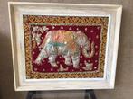 Olifant Wandkleed uit India ingelijst in vintage lijst, Antiek en Kunst, Ophalen of Verzenden