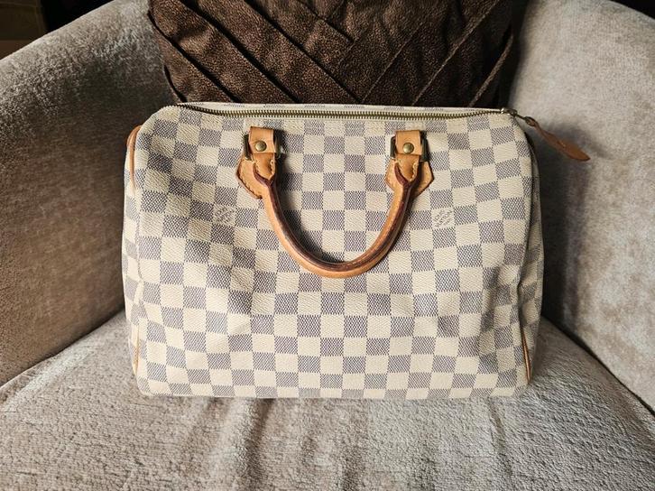 Louis vuitton speedy 30 azur orgineel, Sieraden, Tassen en Uiterlijk, Tassen | Damestassen, Zo goed als nieuw, Handtas, Wit, Ophalen