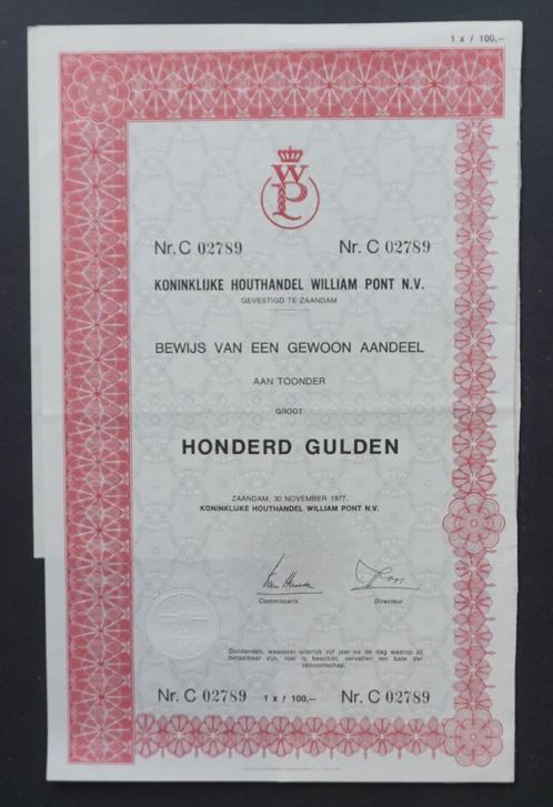 Koninklijke Houthandel William Pont (PontMeyer) Zaandam 1977, Postzegels en Munten, Aandelen en Waardepapieren, Aandeel, 1970 tot heden