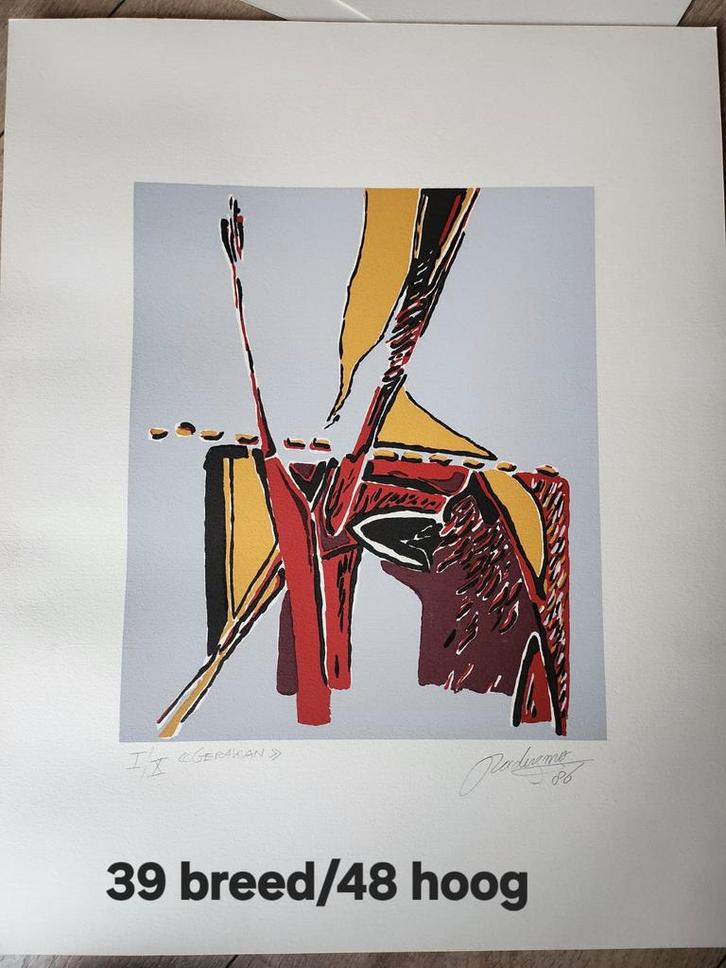 Abstracte Zeefdruk 'Gepakan' Gesigneerd, Antiek en Kunst, Kunst | Etsen en Gravures, Ophalen