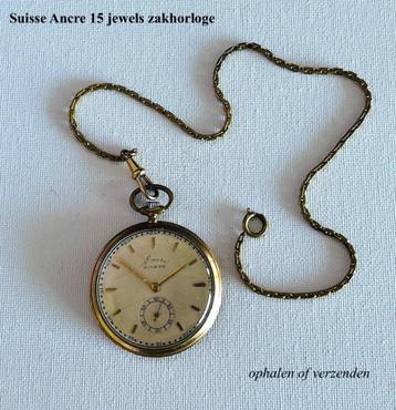 Ancre Suisse 15 jewels Zakhorloge met Ketting (loopt niet) beschikbaar voor biedingen