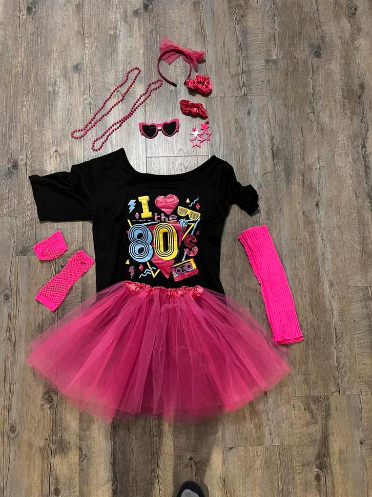 Roze Tutu 80's Party Outfit - Compleet!, Kleding | Dames, Carnavalskleding en Feestkleding, Zo goed als nieuw, Kleding, Overige thema's