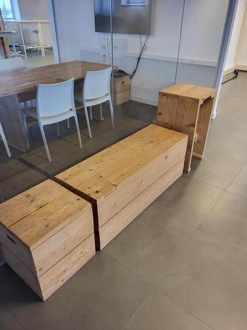 Houten tuinbankjes, krukjes, plantstandaard, Tuin en Terras, Tuinbanken, Gebruikt, Hout, Ophalen