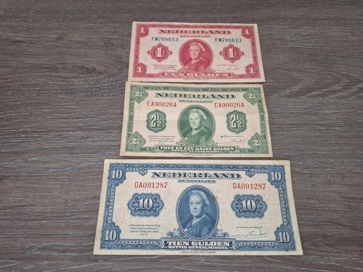 Setje biljetten 1 t/m 10 gulden 1943, muntbiljetten WOII, Postzegels en Munten, Bankbiljetten | Nederland, 10 gulden, Ophalen of Verzenden