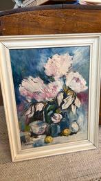 Prachtig tactiel schilderij stilleven vintage houten lijst, Antiek en Kunst, Ophalen of Verzenden