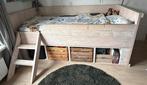 Steigerhouten kinderbed met trappetje en 2 kistjes, Ophalen, 85 tot 100 cm, Gebruikt, Hoogslaper of Stapelbed